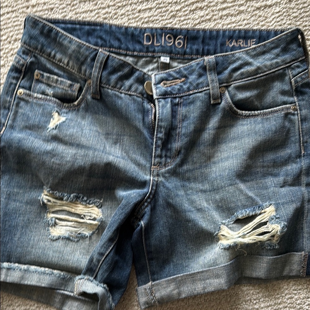 DL1961 Blue Jean Shorts Distressed Cuffed